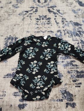 💘 kate quinn Black Onesie with Teal & Aqua Accents